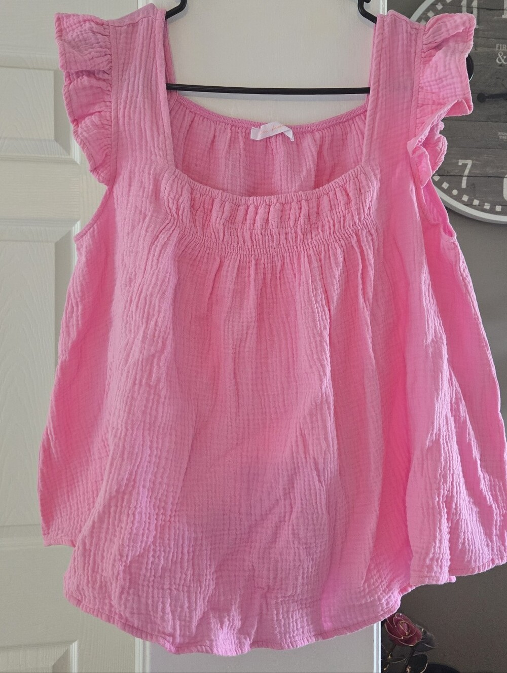 Ces Femme ruffle-sleeve gauze top.